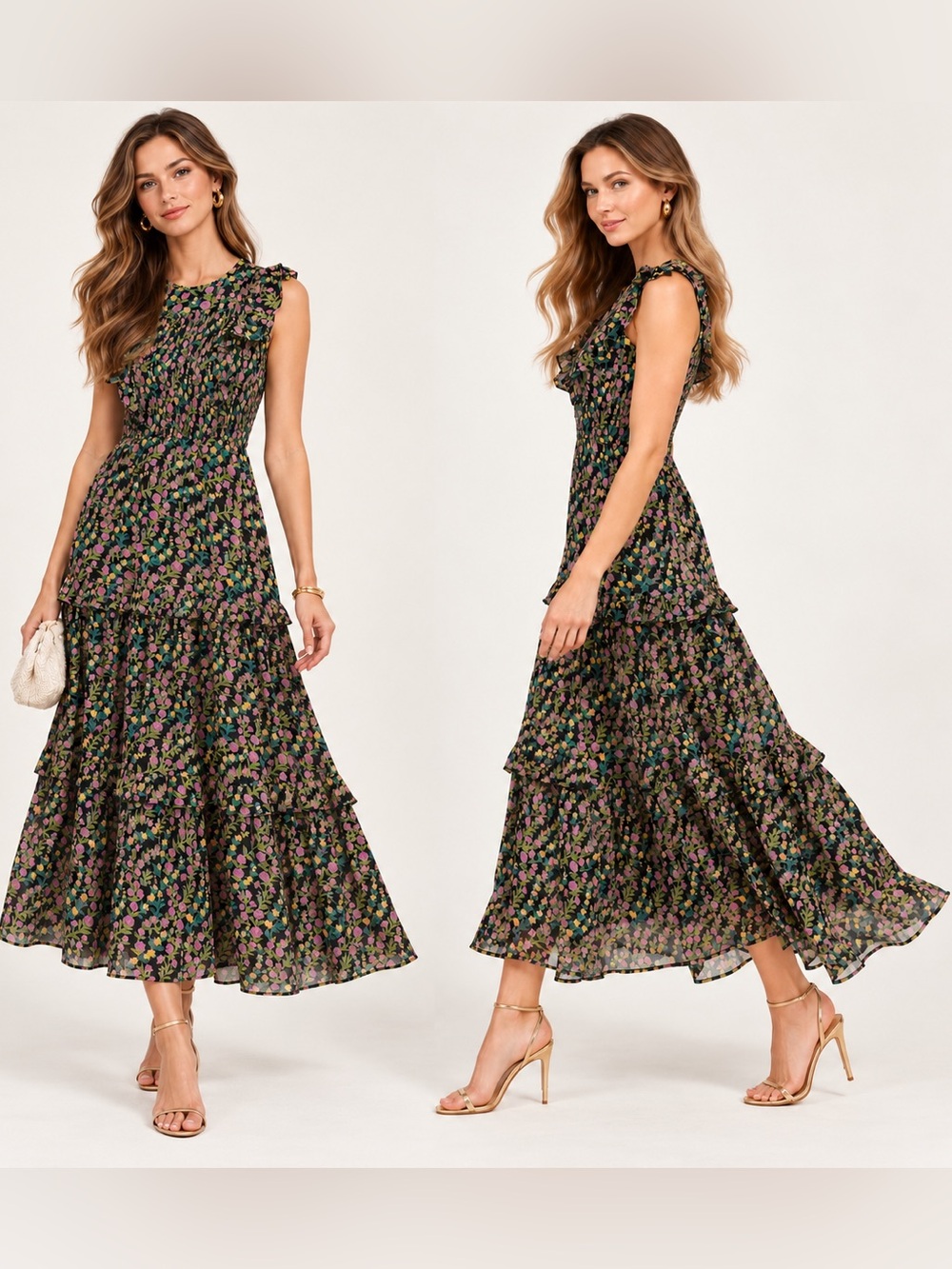 Banjanan Tuckernuck Boundless Floral Black Iris Maxi Dress Tiered Organic Cotton